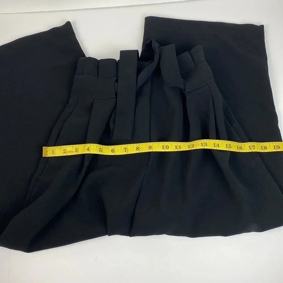 Black formal office wide leg tie waist  paper bag pleated trouser pants sz 0 - Picture 6 of 11